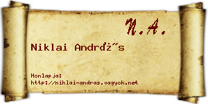 Niklai András névjegykártya
